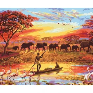 Olieverfschilderij Afrikaanse zonsondergang